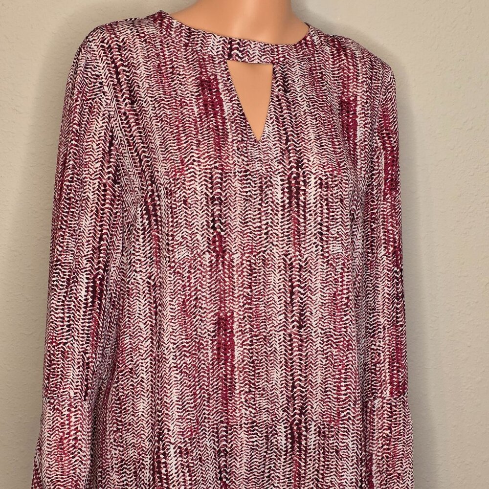 Roz & Ali Round Neck, Long Sleeve Blouse, Size Large